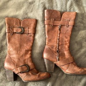 Leather mid calf boots